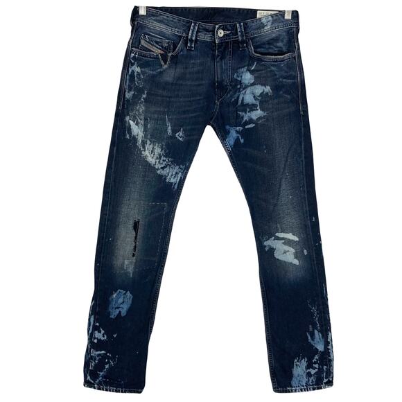 Diesel Other - NWOT DIESEL Jeans Men 30x30 ITALY Thanaz Blue Acid Splatter Patchwork Distress